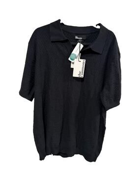The Commons Men's Black XL Jacquard Collar Sweater Polo 100% Cotton NWT
